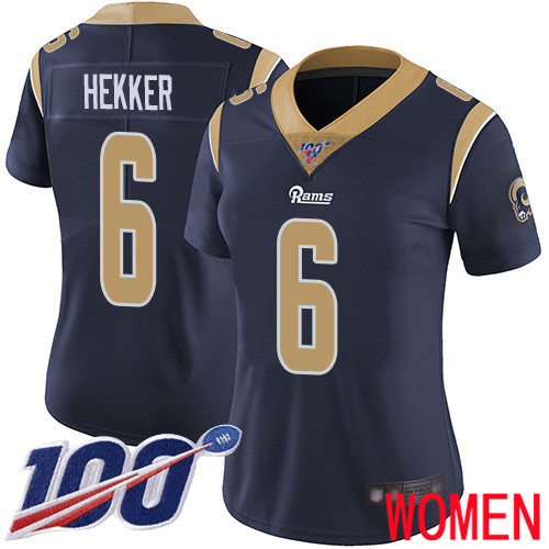 Los Angeles Rams Limited Navy Blue Women Johnny Hekker Home Jersey NFL Football 6 100th Season Vapor Untouchable